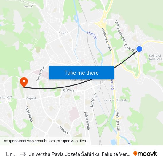 Lingov to Univerzita Pavla Jozefa Šafárika, Fakulta Verejnej Správy map