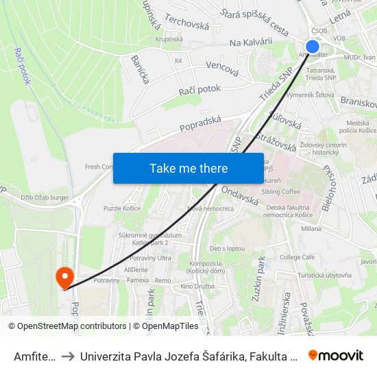 Amfiteáter to Univerzita Pavla Jozefa Šafárika, Fakulta Verejnej Správy map