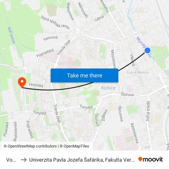 Vodná to Univerzita Pavla Jozefa Šafárika, Fakulta Verejnej Správy map