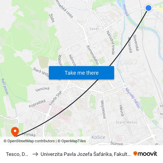 Tesco, Džungľa to Univerzita Pavla Jozefa Šafárika, Fakulta Verejnej Správy map