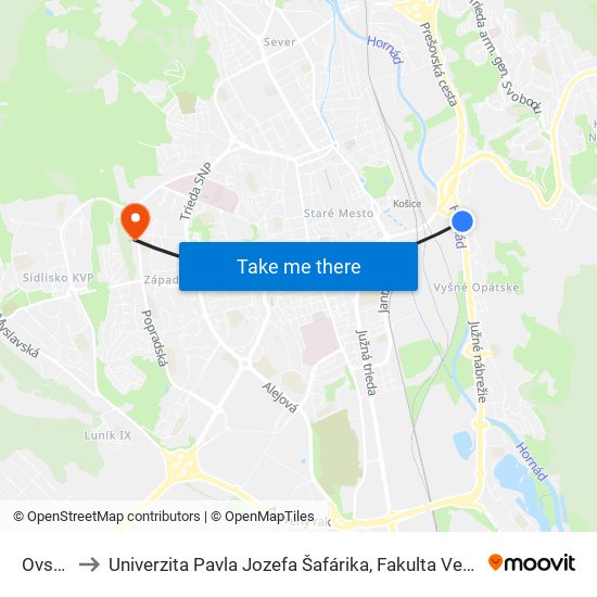 Ovsená to Univerzita Pavla Jozefa Šafárika, Fakulta Verejnej Správy map