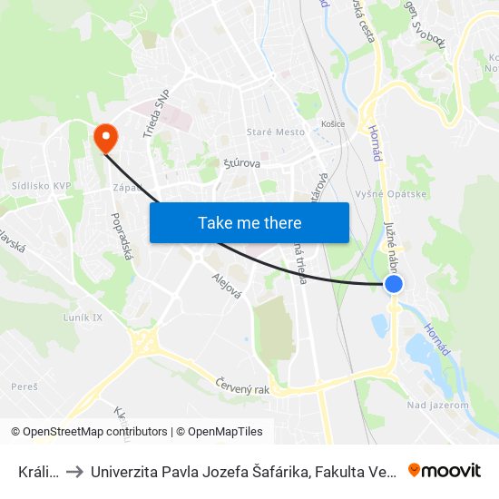 Králičia to Univerzita Pavla Jozefa Šafárika, Fakulta Verejnej Správy map