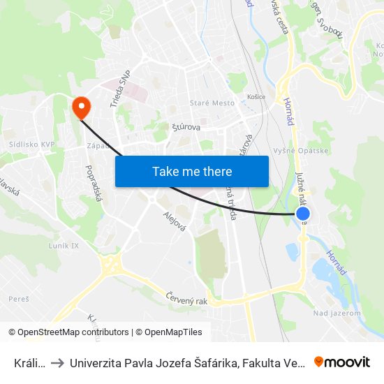 Králičia to Univerzita Pavla Jozefa Šafárika, Fakulta Verejnej Správy map