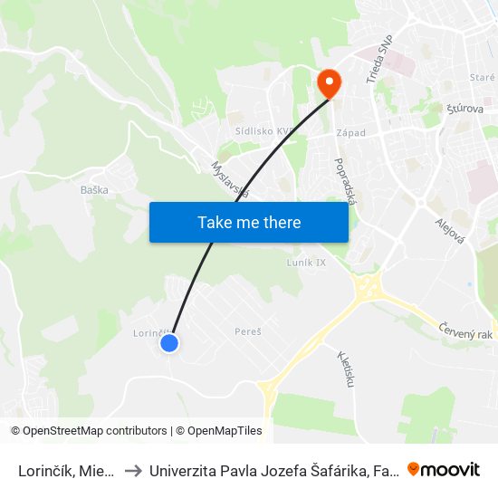 Lorinčík, Miestny Úrad to Univerzita Pavla Jozefa Šafárika, Fakulta Verejnej Správy map