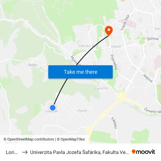 Lorinčík to Univerzita Pavla Jozefa Šafárika, Fakulta Verejnej Správy map