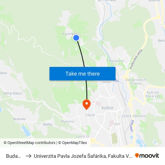 Budanova to Univerzita Pavla Jozefa Šafárika, Fakulta Verejnej Správy map