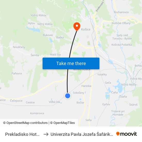 Prekladisko Hotových Výrobkov to Univerzita Pavla Jozefa Šafárika, Fakulta Verejnej Správy map