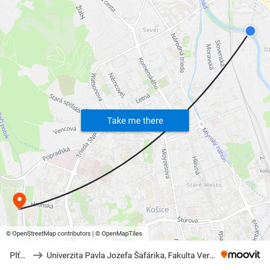 Plťová to Univerzita Pavla Jozefa Šafárika, Fakulta Verejnej Správy map