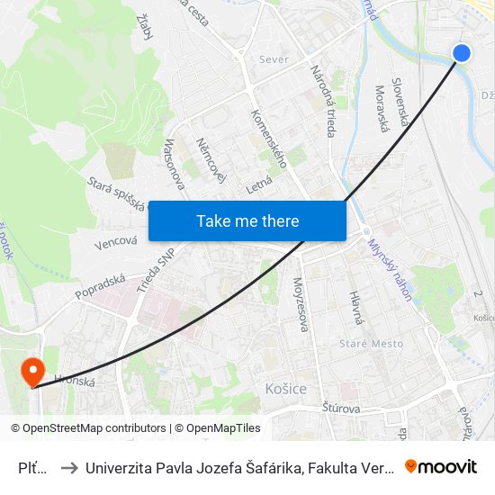 Plťová to Univerzita Pavla Jozefa Šafárika, Fakulta Verejnej Správy map