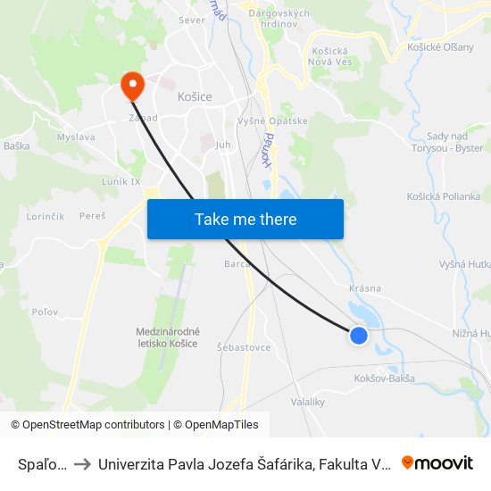 Spaľovňa to Univerzita Pavla Jozefa Šafárika, Fakulta Verejnej Správy map