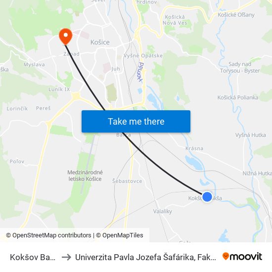 Kokšov Bakša Č. 2 to Univerzita Pavla Jozefa Šafárika, Fakulta Verejnej Správy map