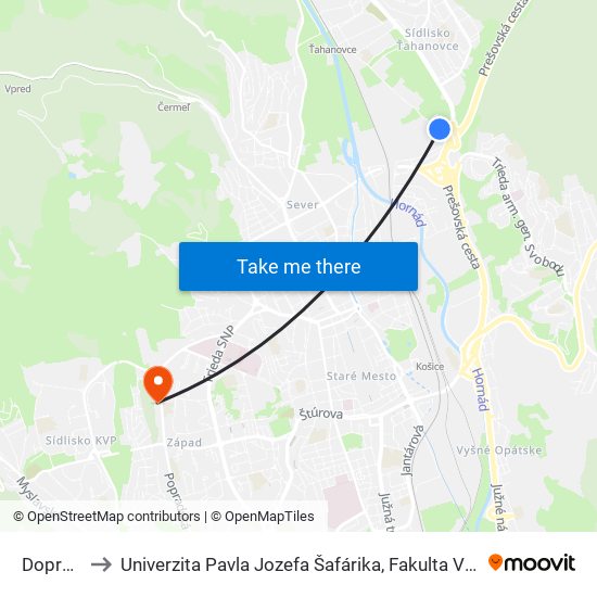 Dopravná to Univerzita Pavla Jozefa Šafárika, Fakulta Verejnej Správy map