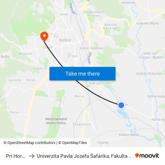 Pri Hornáde to Univerzita Pavla Jozefa Šafárika, Fakulta Verejnej Správy map