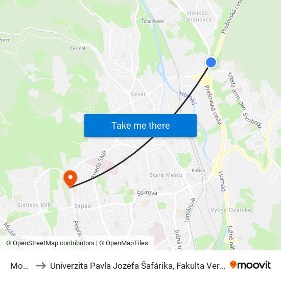 Moňok to Univerzita Pavla Jozefa Šafárika, Fakulta Verejnej Správy map