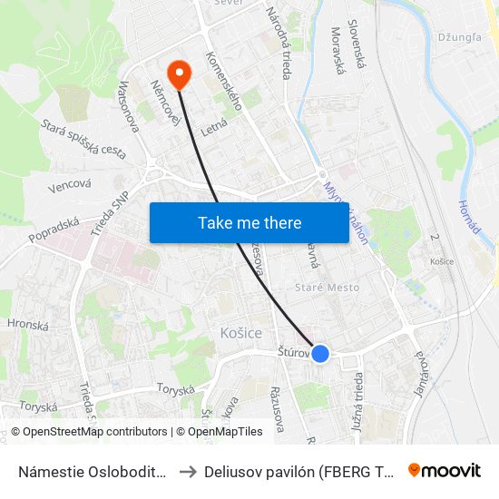 Námestie Osloboditeľov to Deliusov pavilón (FBERG TUKE) map