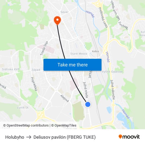 Holubyho to Deliusov pavilón (FBERG TUKE) map