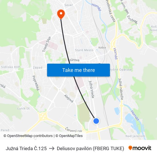 Južná Trieda Č.125 to Deliusov pavilón (FBERG TUKE) map