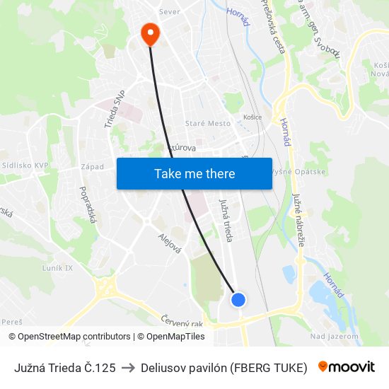 Južná Trieda Č.125 to Deliusov pavilón (FBERG TUKE) map