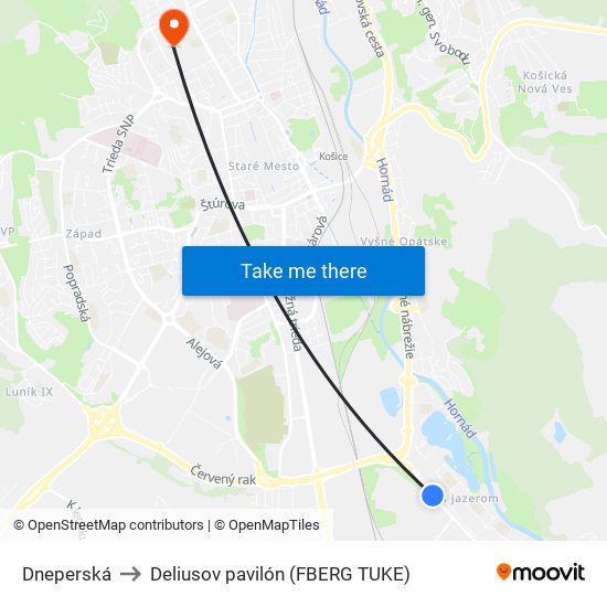 Dneperská to Deliusov pavilón (FBERG TUKE) map