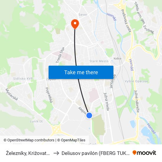 Železníky, Križovatka to Deliusov pavilón (FBERG TUKE) map