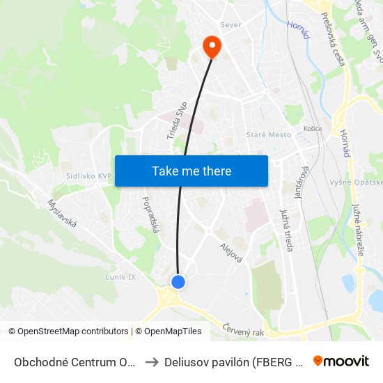 Obchodné Centrum Optima to Deliusov pavilón (FBERG TUKE) map