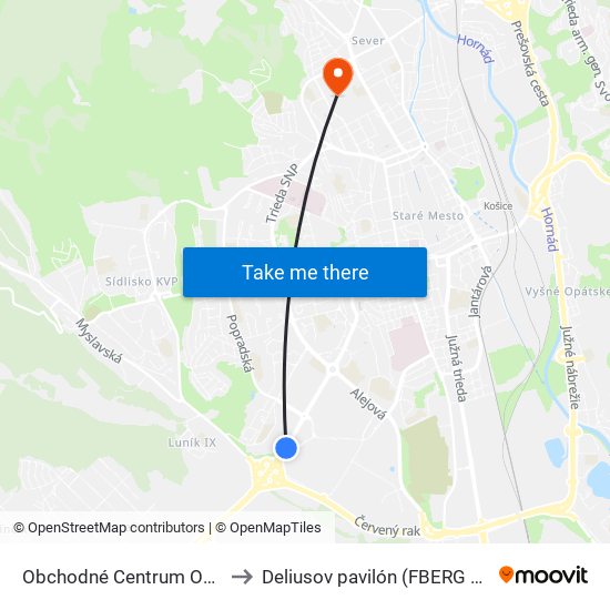 Obchodné Centrum Optima to Deliusov pavilón (FBERG TUKE) map