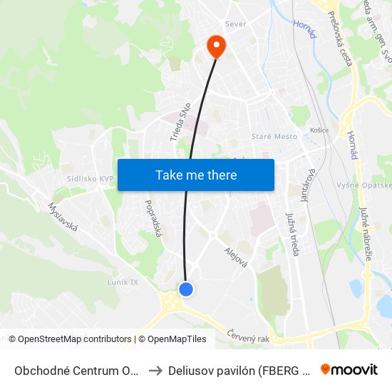 Obchodné Centrum Optima to Deliusov pavilón (FBERG TUKE) map