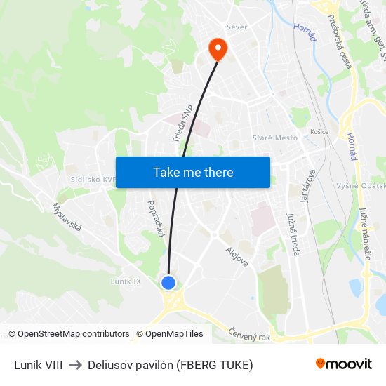 Luník VIII to Deliusov pavilón (FBERG TUKE) map