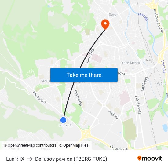 Luník IX to Deliusov pavilón (FBERG TUKE) map
