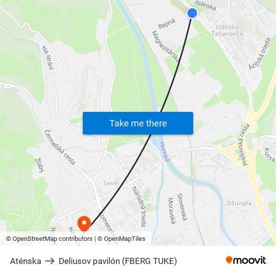 Aténska to Deliusov pavilón (FBERG TUKE) map