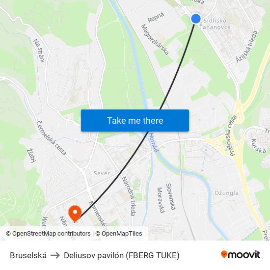 Bruselská to Deliusov pavilón (FBERG TUKE) map