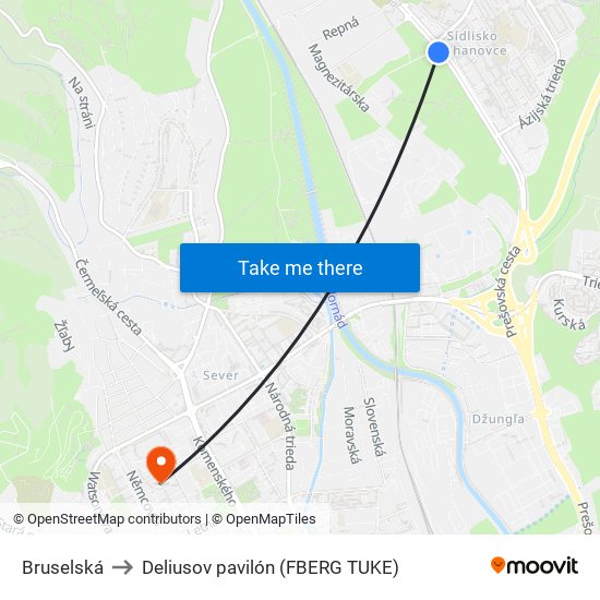 Bruselská to Deliusov pavilón (FBERG TUKE) map