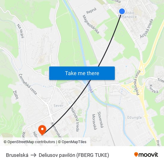 Bruselská to Deliusov pavilón (FBERG TUKE) map