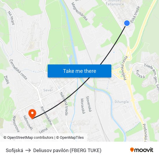 Sofijská to Deliusov pavilón (FBERG TUKE) map