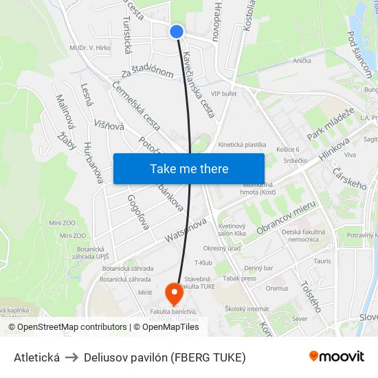 Atletická to Deliusov pavilón (FBERG TUKE) map