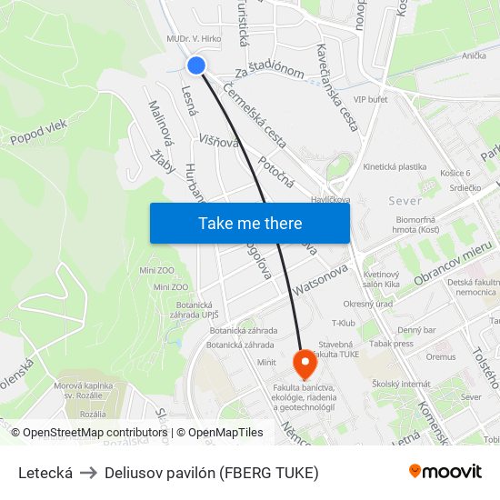 Letecká to Deliusov pavilón (FBERG TUKE) map