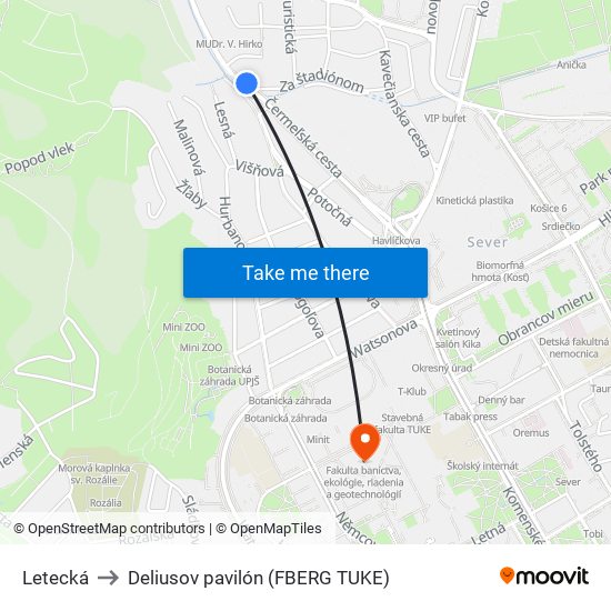 Letecká to Deliusov pavilón (FBERG TUKE) map