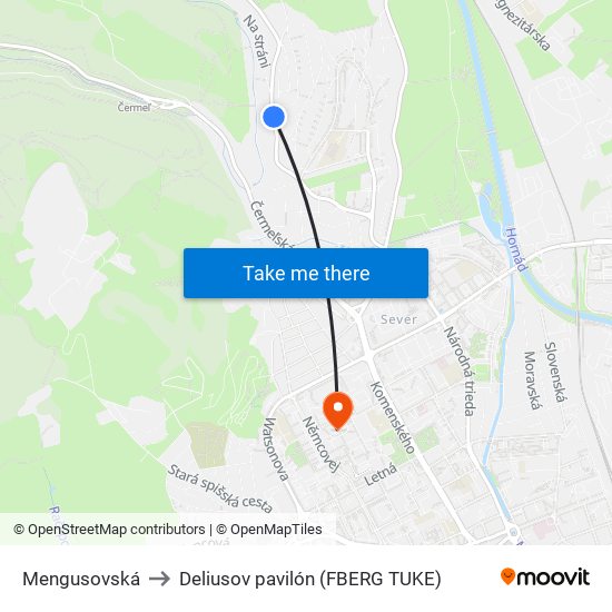 Mengusovská to Deliusov pavilón (FBERG TUKE) map