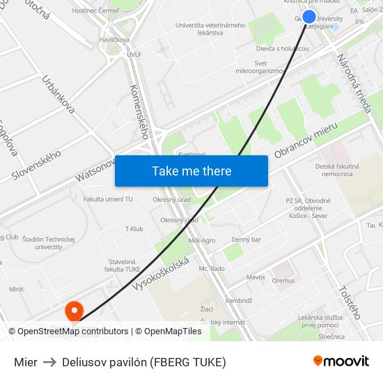 Mier to Deliusov pavilón (FBERG TUKE) map