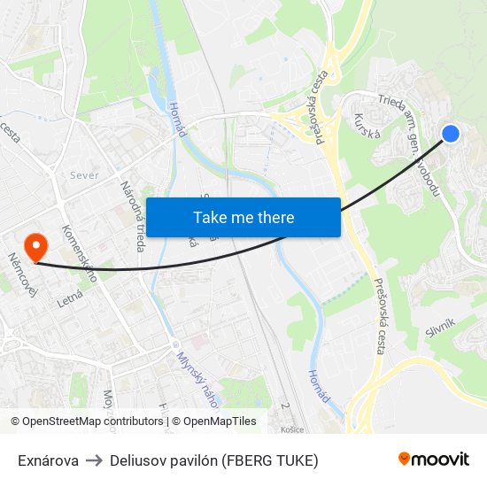 Exnárova to Deliusov pavilón (FBERG TUKE) map