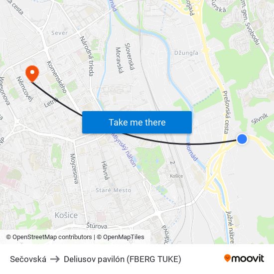 Sečovská to Deliusov pavilón (FBERG TUKE) map
