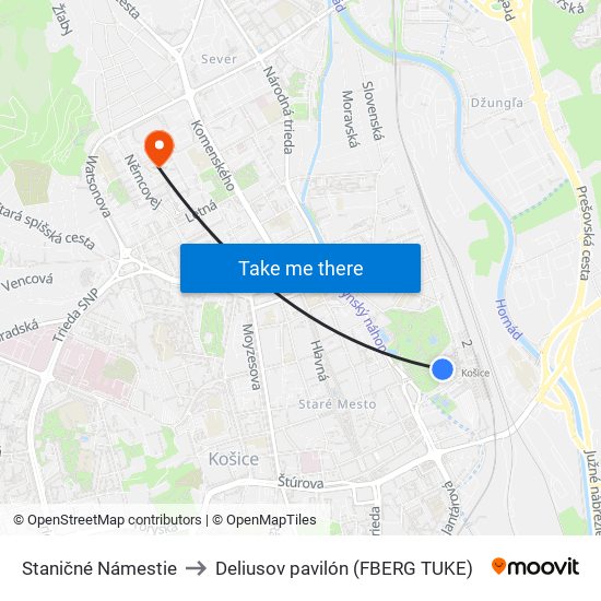 Staničné Námestie to Deliusov pavilón (FBERG TUKE) map