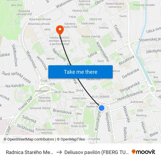 Radnica Starého Mesta to Deliusov pavilón (FBERG TUKE) map