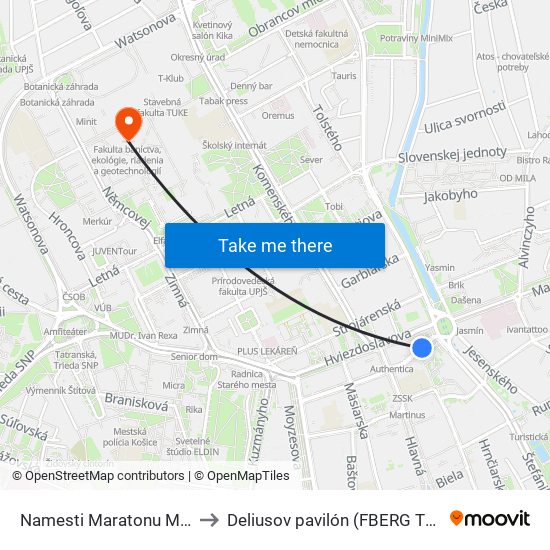 Namesti Maratonu Mieru to Deliusov pavilón (FBERG TUKE) map