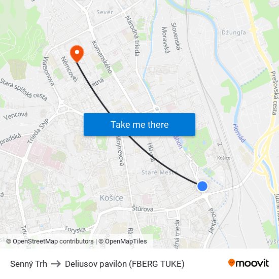 Senný Trh to Deliusov pavilón (FBERG TUKE) map