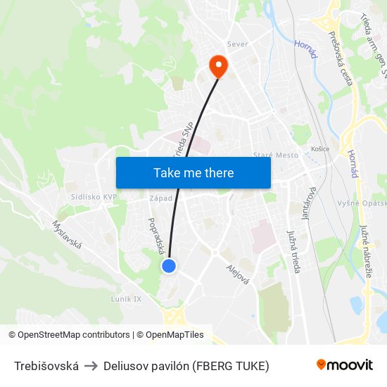 Trebišovská to Deliusov pavilón (FBERG TUKE) map