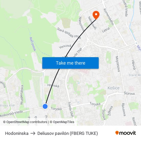 Hodonínska to Deliusov pavilón (FBERG TUKE) map