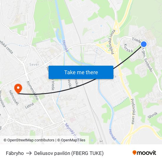 Fábryho to Deliusov pavilón (FBERG TUKE) map