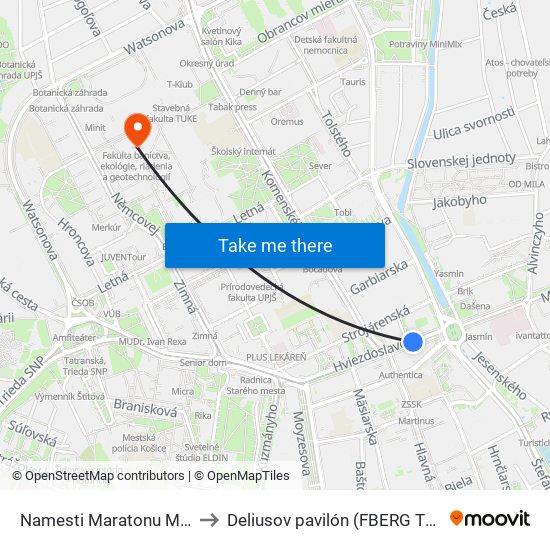 Namesti Maratonu Mieru to Deliusov pavilón (FBERG TUKE) map