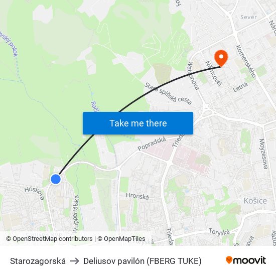 Starozagorská to Deliusov pavilón (FBERG TUKE) map